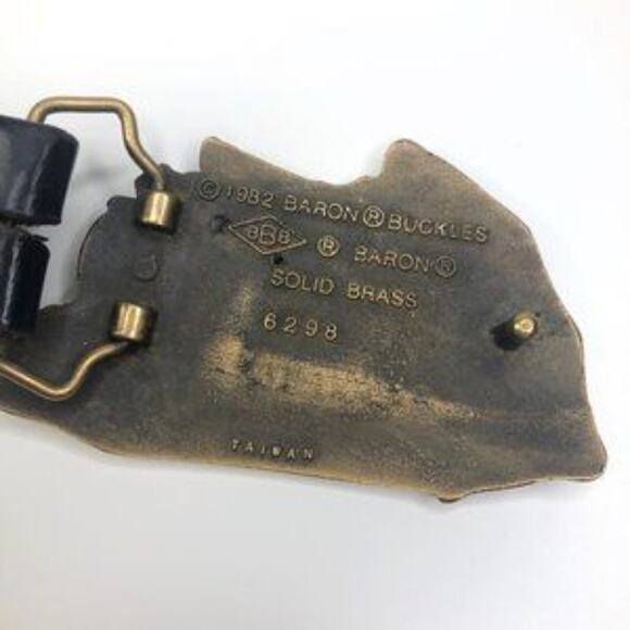 Vintage Black Leather Train Belt & Buckle - Picture 3 of 7